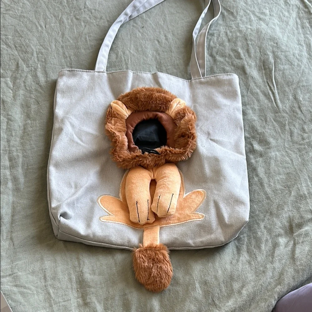 Lion Tote Shoulder Bag with Adjustable Hole for Pets Cat Small Dogs